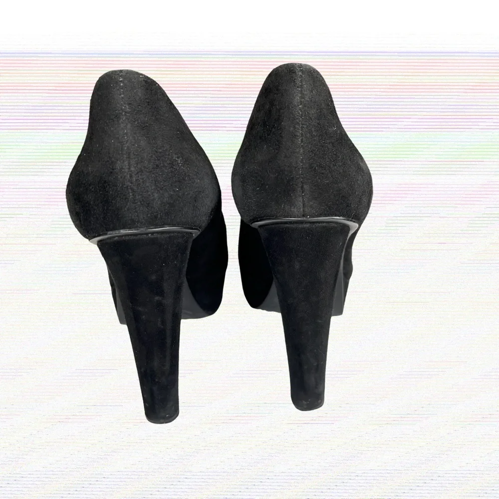 Enzo Angiolini Black Jeweled Black Suede Chunky Heel Platform Pumps. Size 9